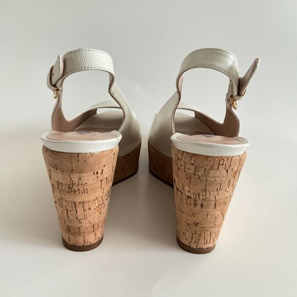 Stuart Weitzman Beige Leather Rinna Wedge Peep-toe Sling Back Sandals 8.5 - Picture 8 of 12